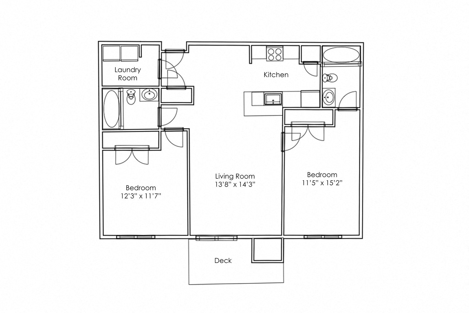 Floor plan for 2 beds, 2 baths, 1044 sqft
